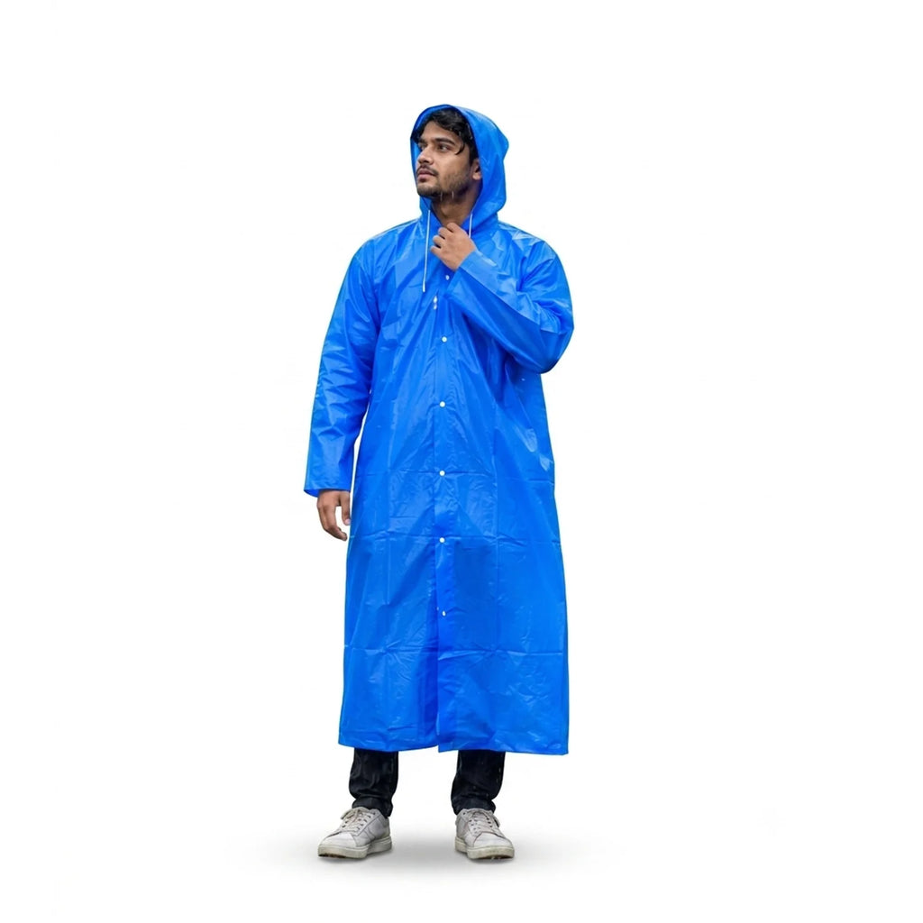 Blue EVA Hooded Rain Coat for Men & Women Monsoon Wear